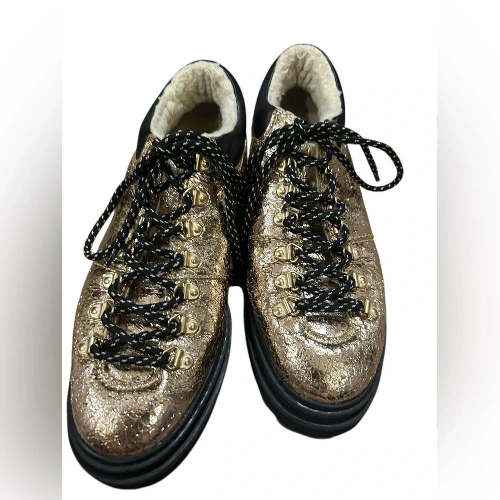 SCHUTZ Lucille Metallic chunky Platform lace up Loafer shoes Sz 7.5
